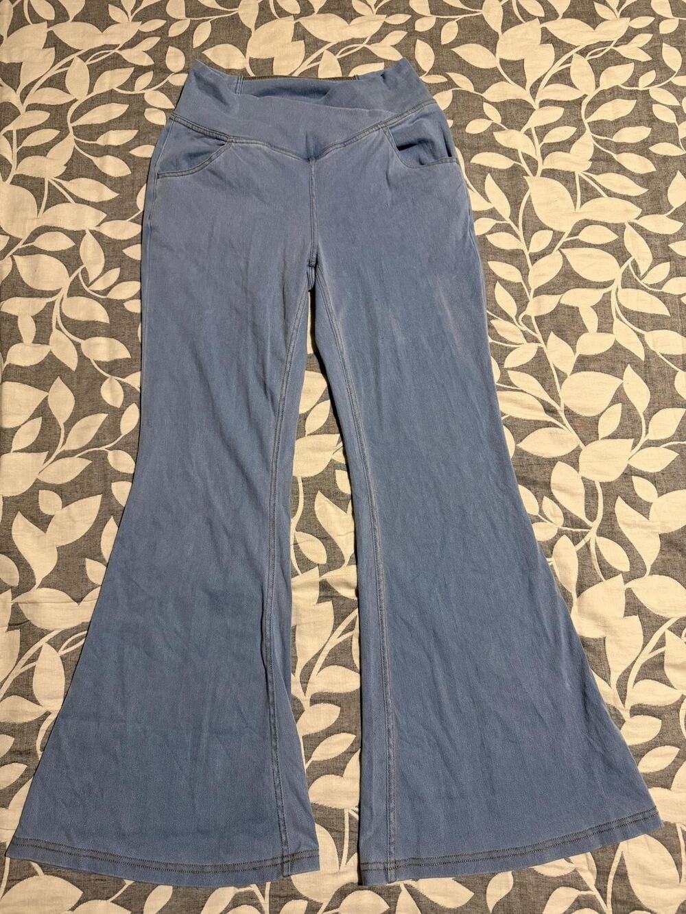 NWTHalara High Waisted Crossover Pull On Stretchy Knit Denim Super Flare Pants